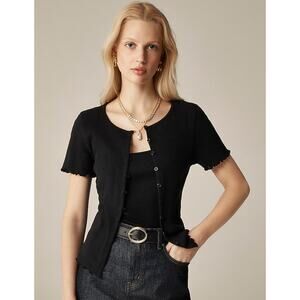 J Crew Pointelle Short Sleeve Knit Cardigan XS Black NWT Shirt Top CI601 J.Crew